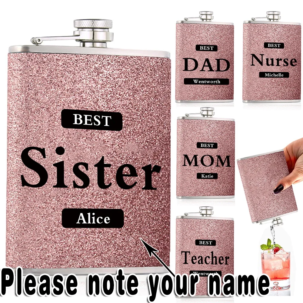 

Customized Name 8oz Hip Flask Metal Wine Pot Stainless Steel Liquor Bottle Portable Whiskey Flagon Alcohol Container Travel Gift