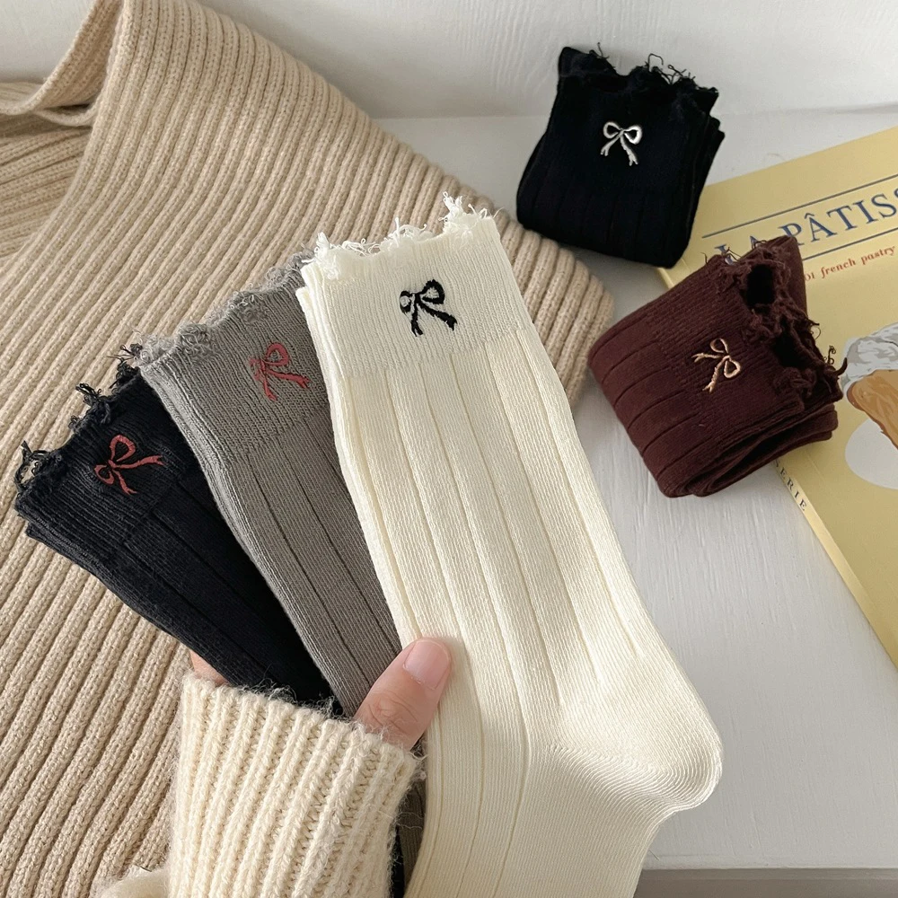 

Japanese Hollow Out Long Socks Women Girls Sweet Lace Bow Sock Casual Crew Loose Sox Streetwears Summer Thin Mid-tube Stockings