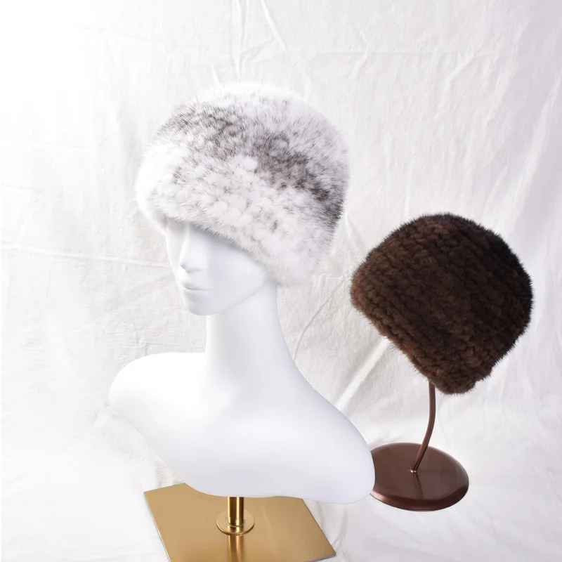 

Besfilin Real Mink Fur Hat for Men and Women, Unisex, Thickened Knitted Skulies Beanies, Casual, Keep Warm, Autumn and Winter