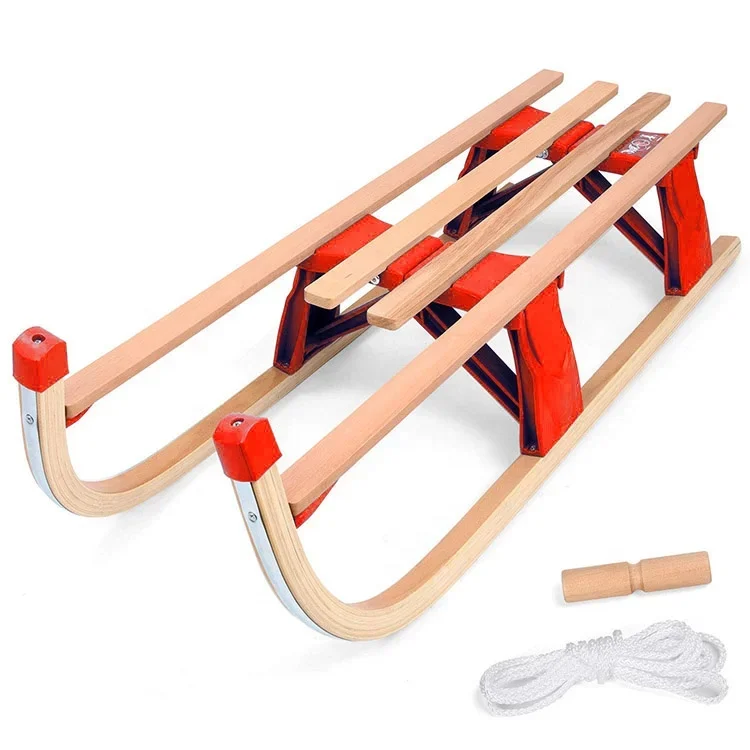 

Kids Outdoor Foldable Wooden Snow Sled 110CM For Winter Fun