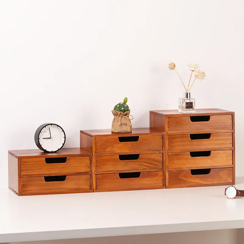 Desktop Wooden Drawer Type Multi-layer Case For Glasses Home Desk Face Sundries Organizer Boxes Vintage Jewelry Storage Cabinet