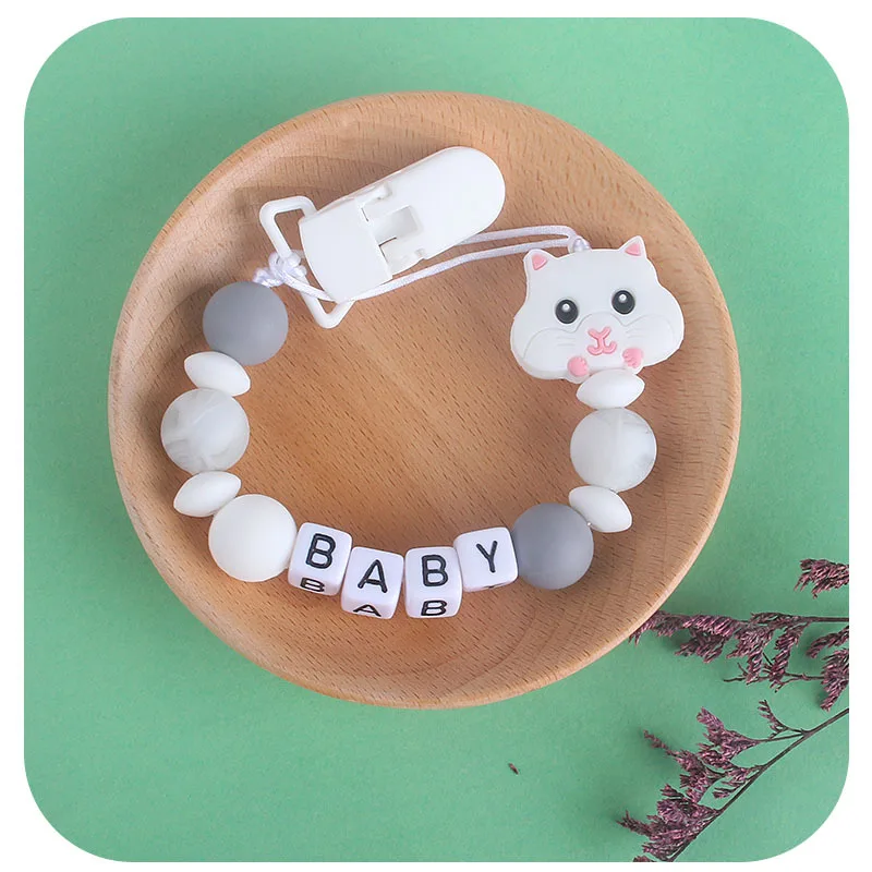 Lovely Personalized Name Custom Pacifiers Clip Dummy Holder for Baby Pacifier Chain Toys Newborn Accessories Teether Shower Gift