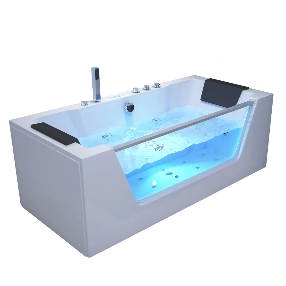 1 Person Massage Bathtub with LED Light Freestanding Whirlpool Bathtub with Glass Window Spa Hot Tub