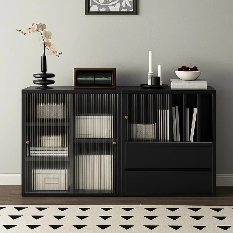 

Solid wood core floor-to-ceiling black lattice cabinet, living room TV cabinet, sub-module cabinet, free combination