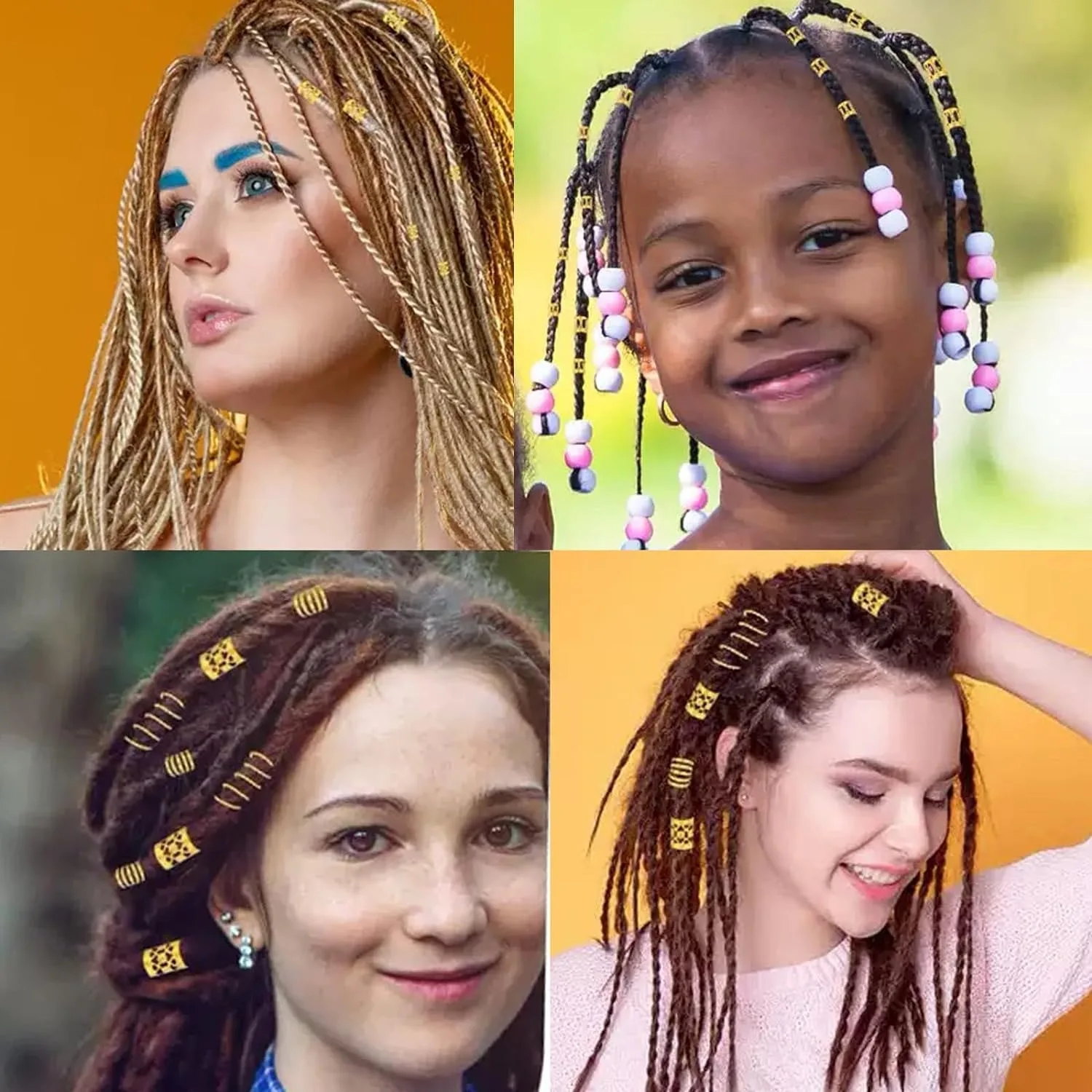 50pcs Heart Shaped elements Hair Rings Women Hair Braiding Decoration Punk Party Accessories, Alloy Loc Jewelry for Hair Braid