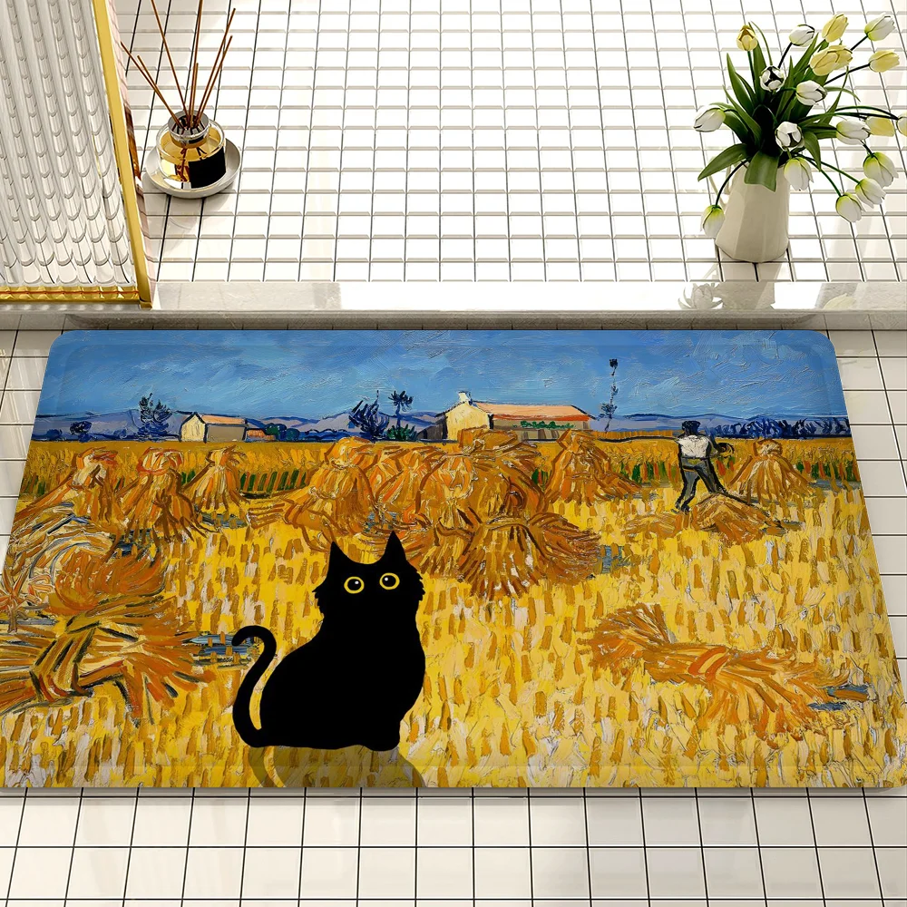 Van Gogh Black Cat Floor Carpet Nordic Style Home Doormat Bathroom-Toilet Mats Bedroom Hotel Decor Mat