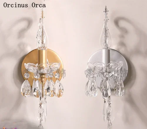 French high-grade candle crystal wall lamp living room  Princess bedside lamp European iron LED gold wall lamp