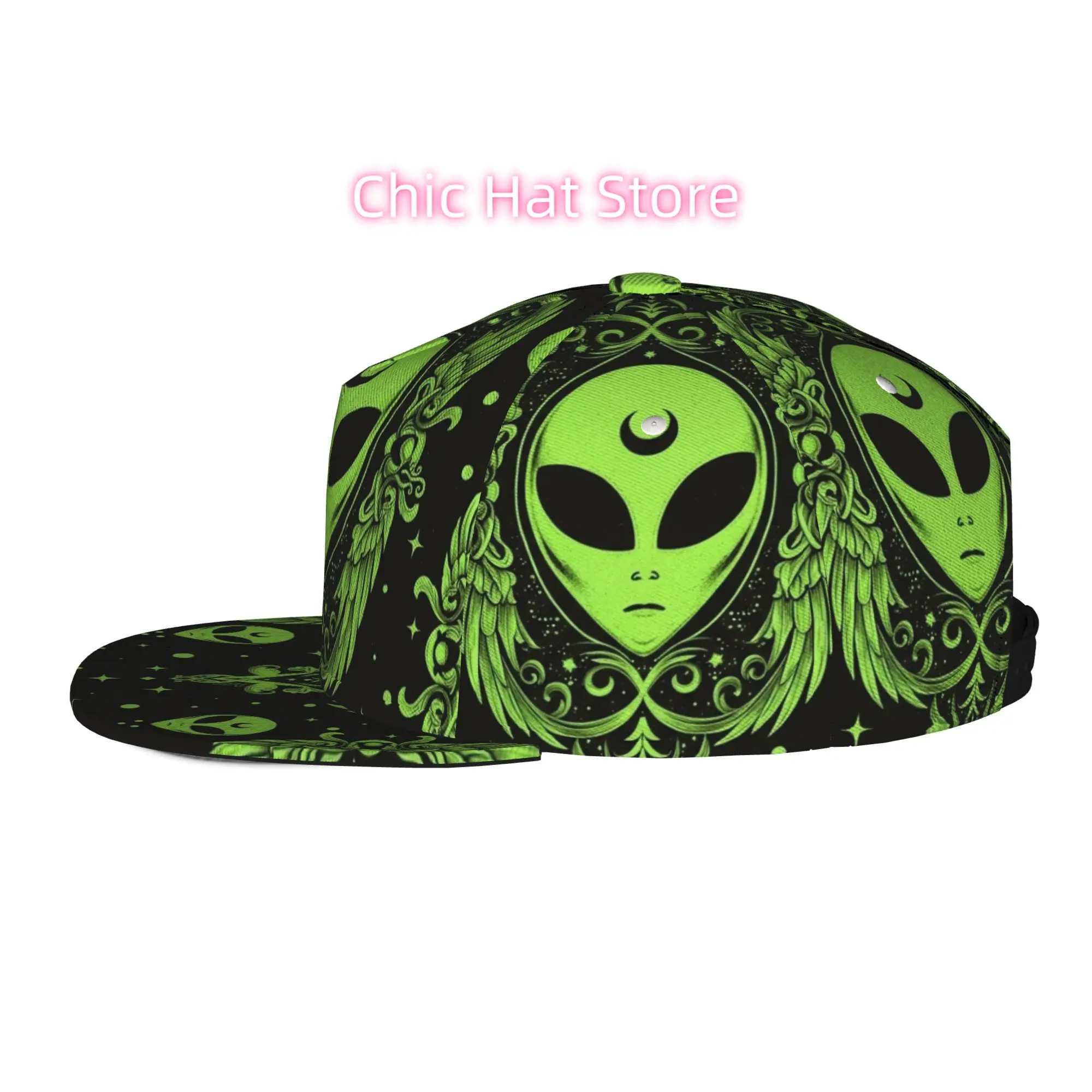 Men'S And Women'S Baseball Cap, Alien Faces with Ornate Frames Adjustable Snap-On Brim, Flat-Top Design - Suitable for Casual Ou