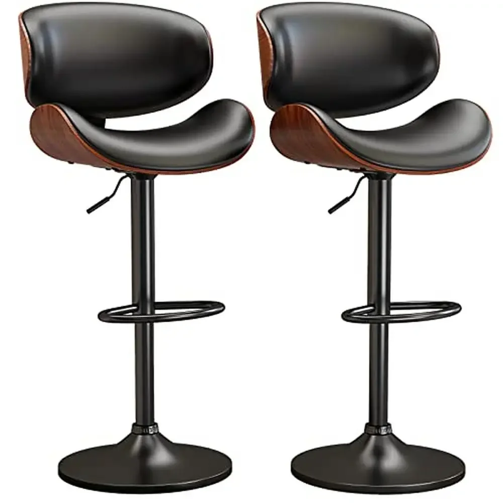 Adjustable Bentwood Swivel Bar Stools Set of 2 PU Leather Upholstered Kitchen Counter Chair with Back Modern Design Comfort and