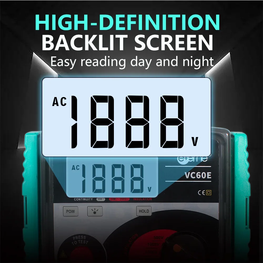 Effective VC60E Resistance Measurement Photovoltaic Megohmmeter High Voltage Digital Meter 5000V Dual Power Supply
