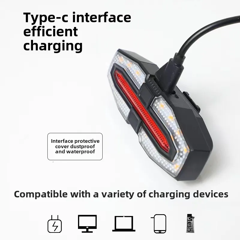 Waterproof Wireless Remote Control LED Rear Tail Light For Bicycles Night Riding USB Charging Horn ABS Material Power Battery