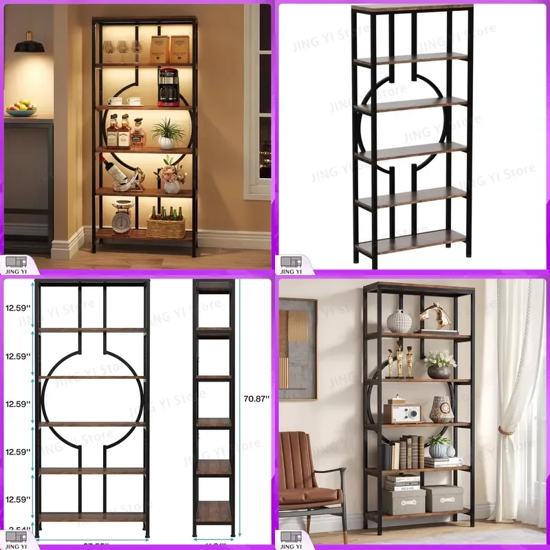 70.9 Inch Industrial Bookshelf 6-Tier Tall Etagere Open Shelf Bookcase for Living Room Home Office Study Room Lab Workspace