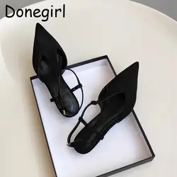 Donegirl 2024 New Women Summer Fashion Suede Pointed Toe Shallow Sandals Low Heel Solid Simple Elegant Shoes Female Chic