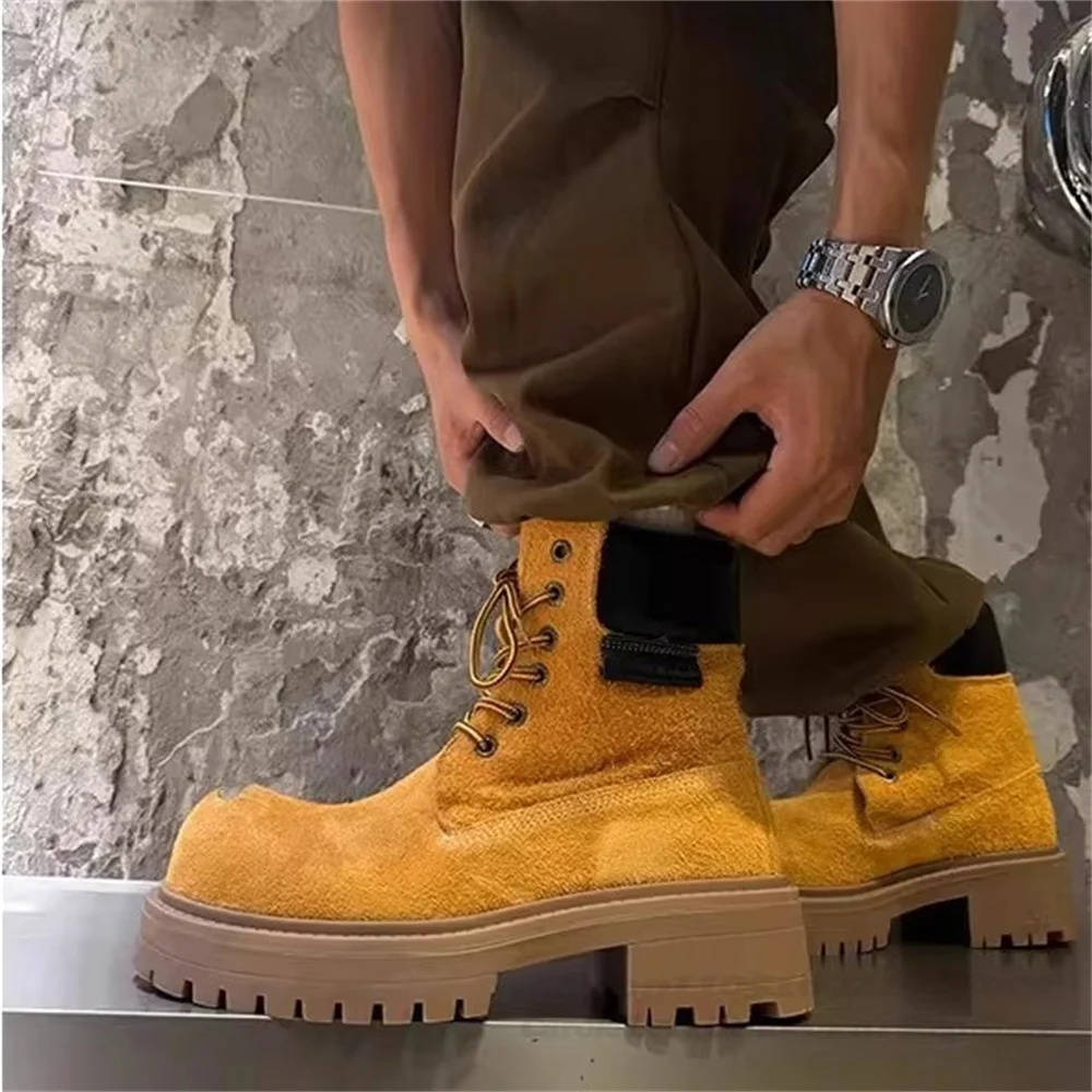 

Suede Fashion Big Head Men Boot Thick Sole Height Increasing British Style Motorcycle Workwear Casual Outside Short Boot