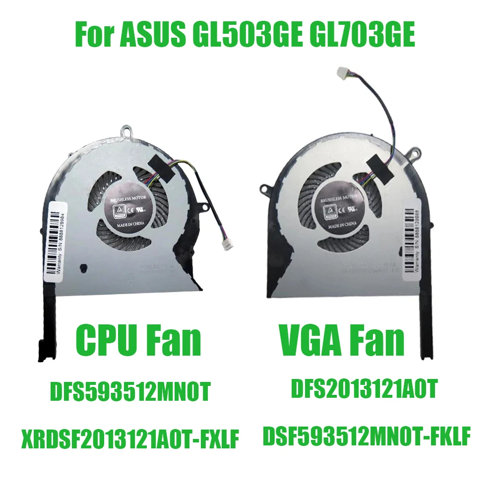For ASUS GL503GE GL703GE DFS593512MNOT XRDSF2013121A0T-FXLF DFS2013121A0T DSF593512MN0T-FKLF DC12V Laptop CPU VGA Fan