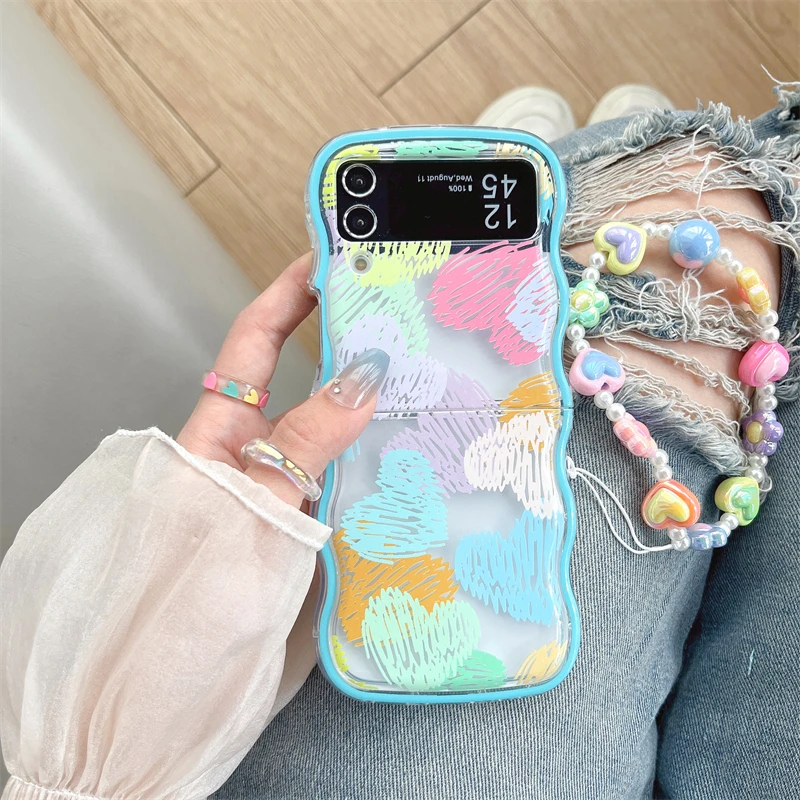 Phone Cases For Samsung Galaxy Z Flip 5 4 3 5G Cute Cartoon Rainbow Love Wave Tpu Soft Back Cover For Samsung Galaxy Z Flip5