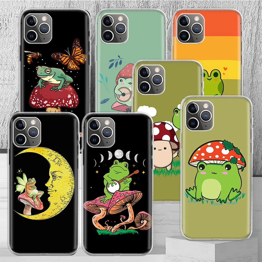 Cottagecore Frog Mushroom Kawaii Phone Case Cover For iPhone 14 13 Pro 11 15 Art 12 XR X XS Max 7 8 6S Plus SE Soft Pattern