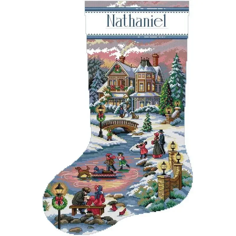 Christmas Stocking Series NKF Cartoon Pattern Cross Stitch Kit 14 16 11CT White Count Canvas Set DIY Embroidery Home Decor Gifts