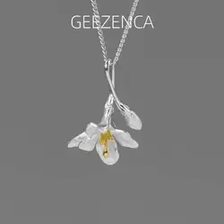 GEEZENCA 925 Sterling Silver 3D Fressia Flower Necklace Pendant For Women Elegant Chic Pendants Without Chain 2024 New Gift