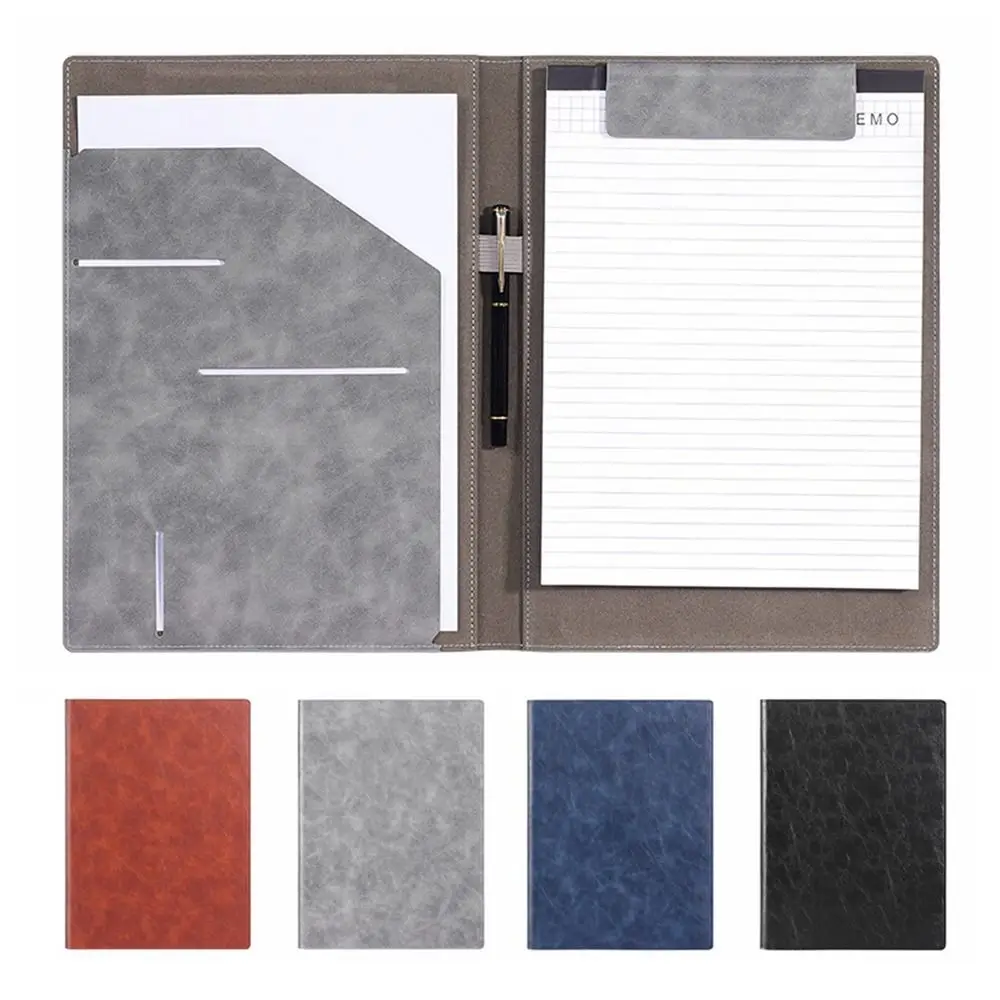 New PU Leather A4 File Folder Clipboard Magnetic Buckle with Card Holder Contract Document Clip Pen Insert Writing Pad Business
