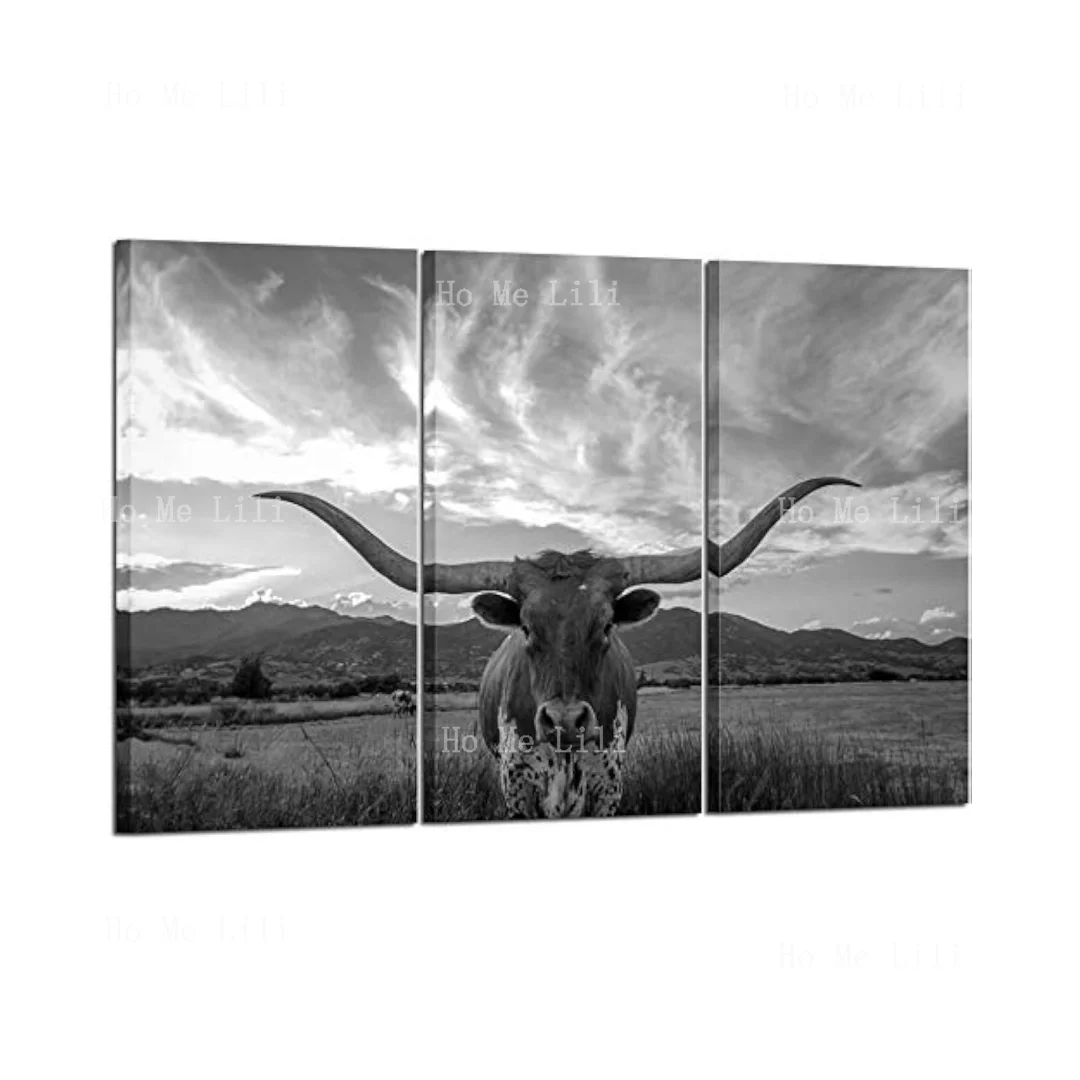 Large Modern Canvas Wall Art For Home And Office Decoration Animal Pictures Print Art On Canvas Longhorn Artwork For Wall Decor