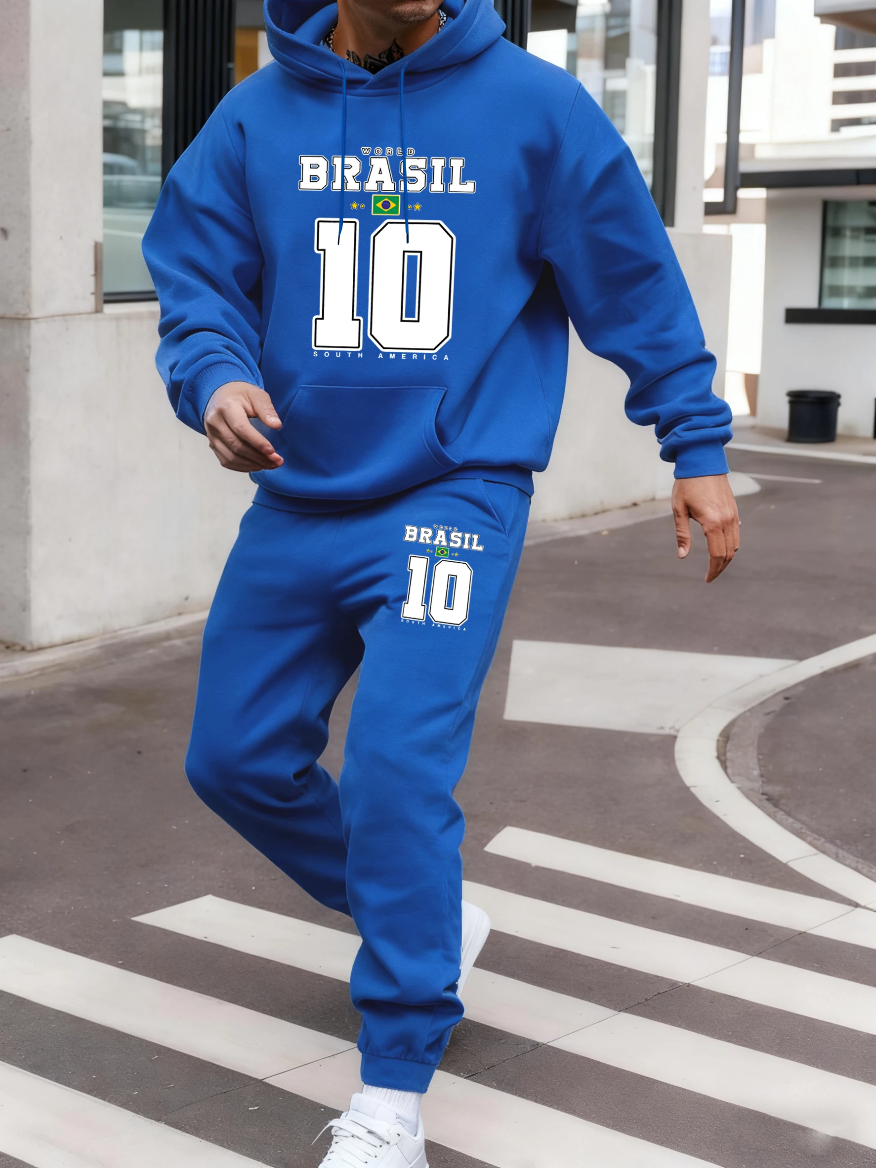 Setelan Sweatshirt Pria World Brasil Amerika Selatan, 10 Warna, Hoodie Berkantong, Celana Fleece Musim Gugur, Celana Santai Lembut