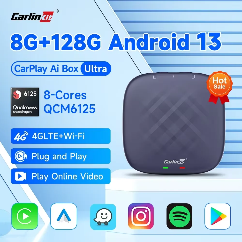 CarlinKit Smart CarPlay Box Android 13 TV Box Plus Qualcomm 8-Core Wireless Android Auto & CarPlay Adapter Online Video Play GPS