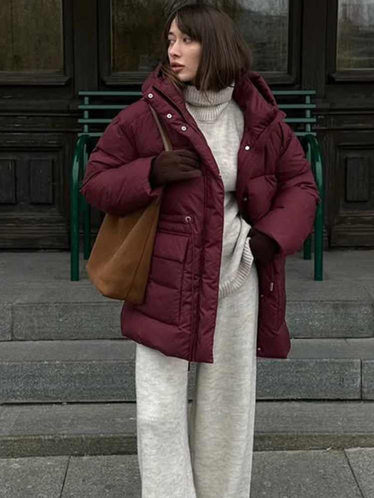 Tossy Leisure Women's Hooded Parker Coat  Drawstring Waist Warm Solid Pocket And Stand-Up Collar Long Sleeves 2025 Parker Coat