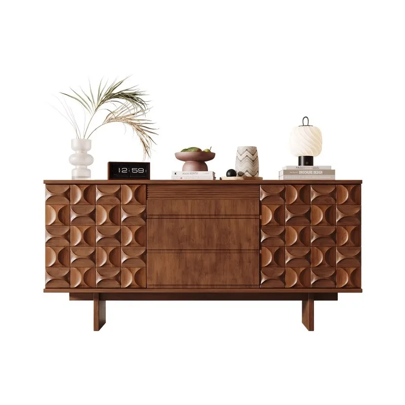 

Medieval style, solid wood dining side cabinet, living room, log integrated locker against the wall