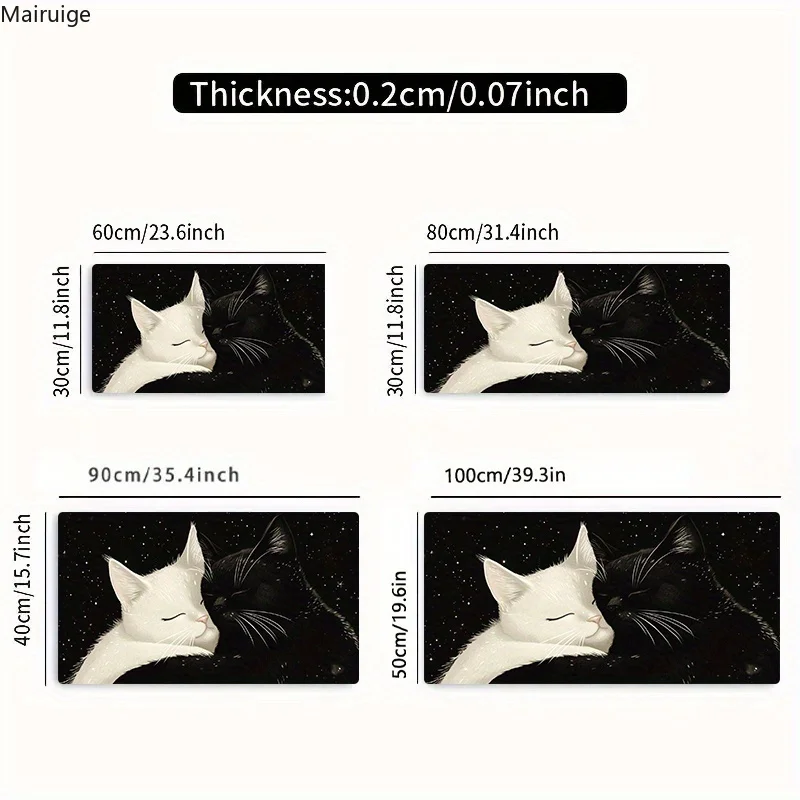 Black & White Cat Starry Night Design Mouse Pad Large Computer Office Game Mats Rubber Anti-slip Keyboard Mousepad Long Desk Pad