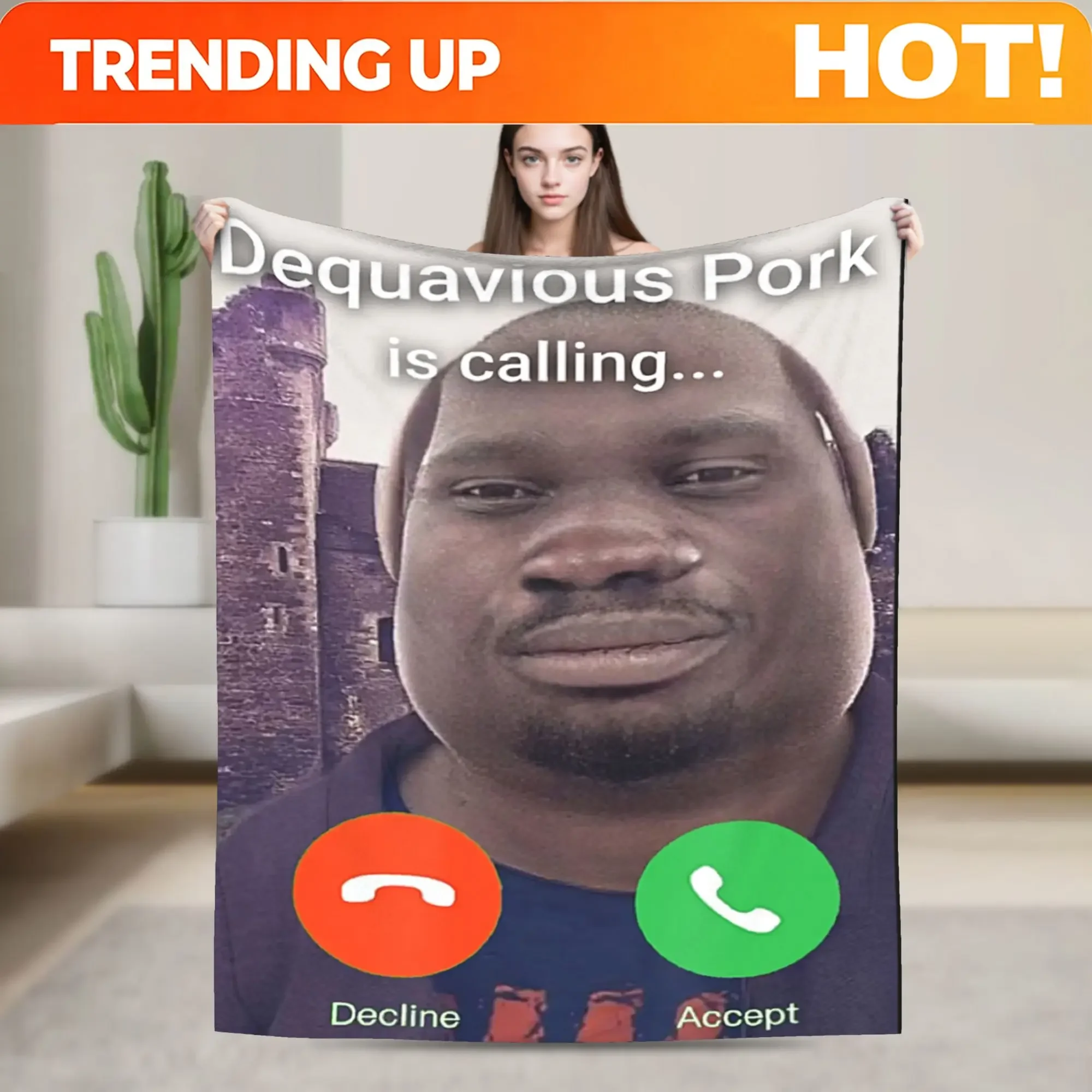 Custom Dequavious Pork Is Calling Flannel Blankets Winter Viral Video Phone Call UI Warm Soft Throw Blanket For Couch Chair Beds