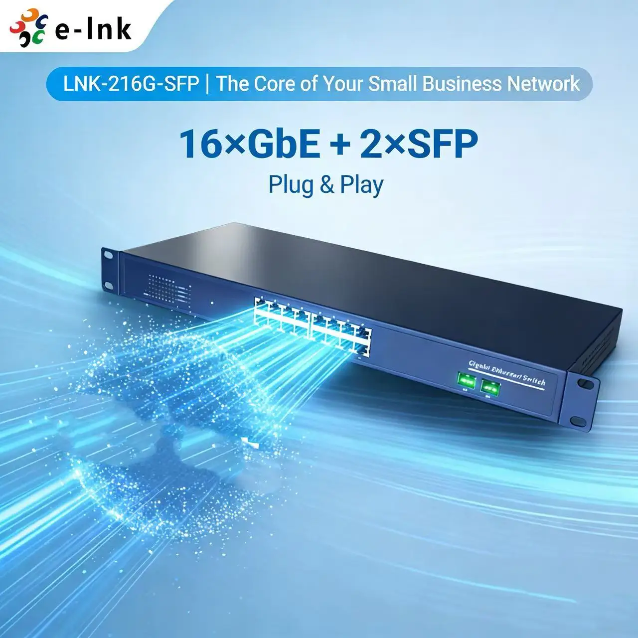 

Заводская цена 16-портовый гигабитный коммутатор 10/100/1000M с 2 слотами SFP