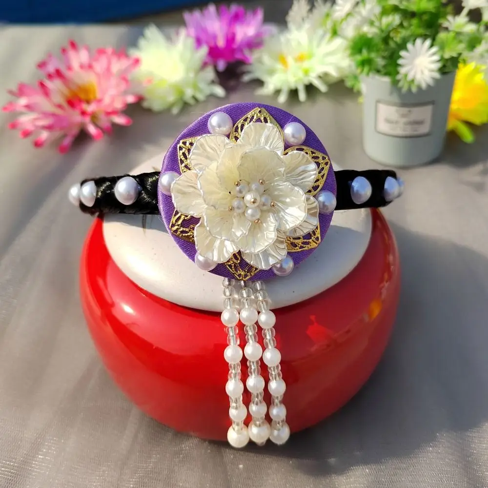 

Classical Flower Korean Headband Pearl Tassel Hanbok Hairband Beaded Traditional Stage Dance Hair Hoop Wedding