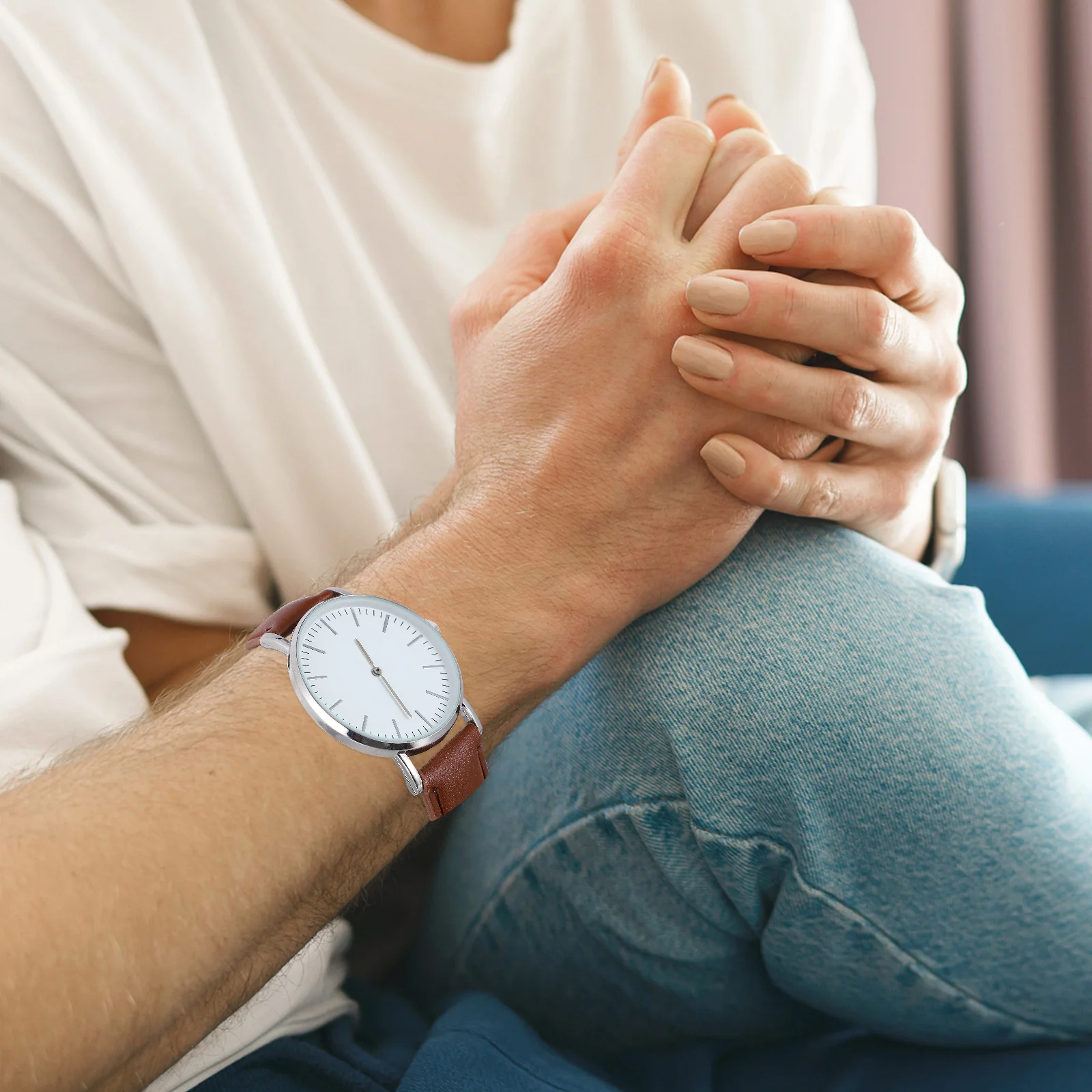 

1 pc Men'S Quartz Wristwatch Pu Strap Classic Design Scratch-Resistant Glass Accurate Movement Durable Gift For Him Male