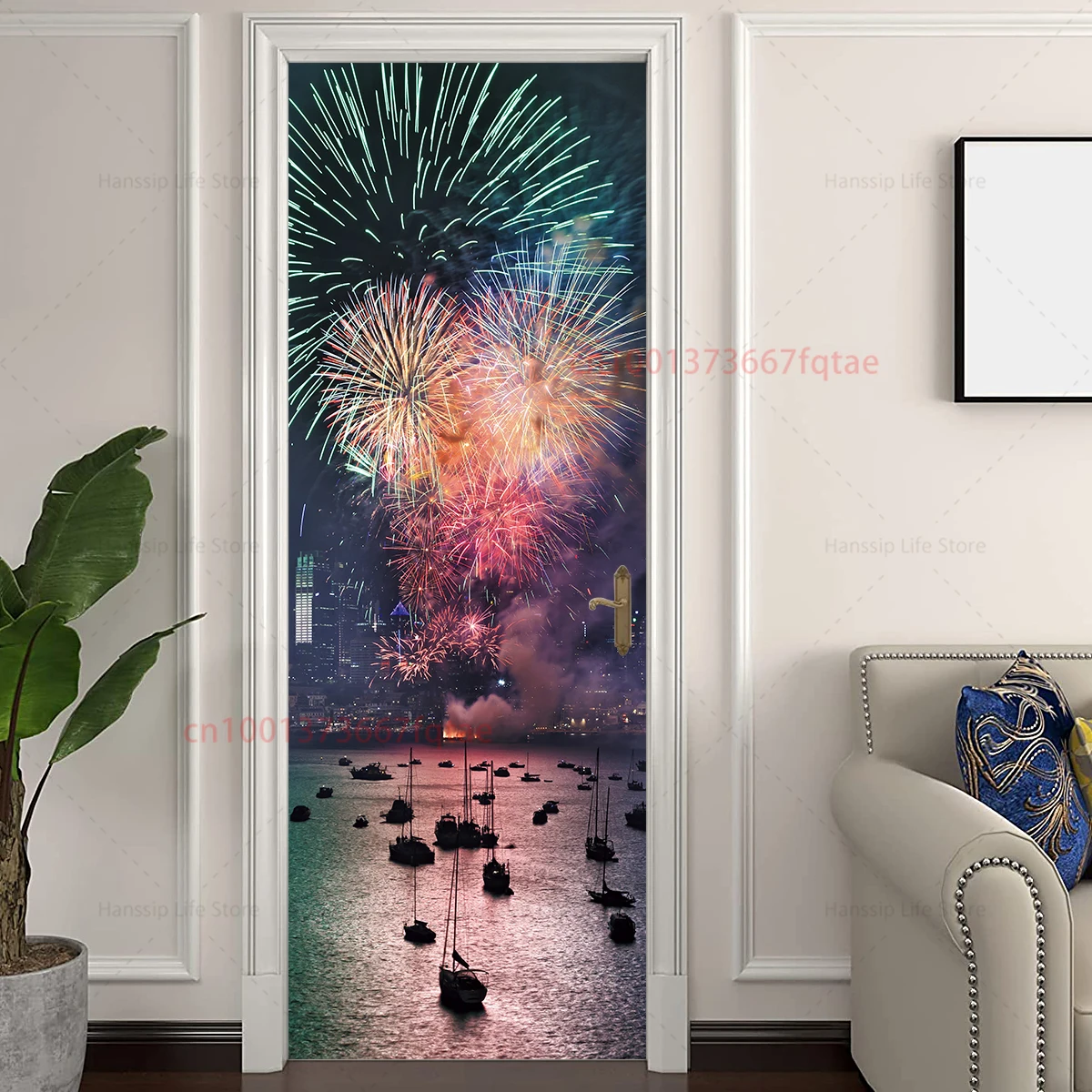 Immagine 5: Carta da Parati 3D con Fiori, Adesivo Murale per Porta, Serie Verde, Decorazione Autoadesiva per Camera da Letto, Adesivo in PVC per Decorazione Foresta