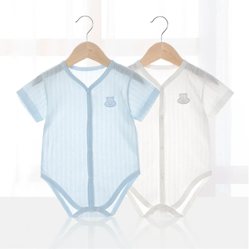 Newborn baby onesie summer thin baby clothes fart coat pure cotton summer clothes triangle Romper climbing clothes short sleeves