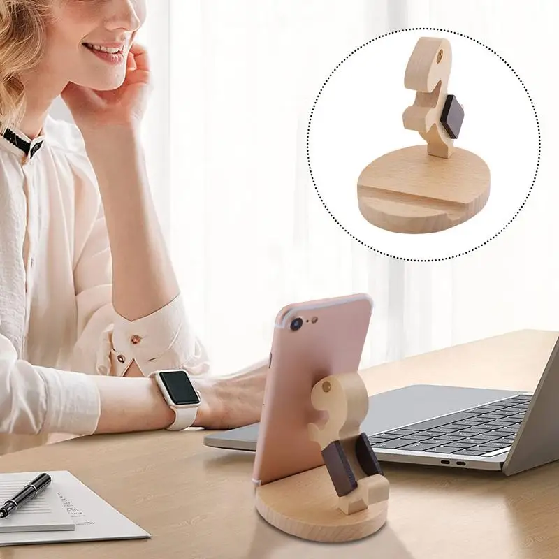 For Smartphone  Desktop Phone Stand Creative Tabletop Mobile Phone Wood Bracket Cute Tabletop Phone Stand for Work Area Study