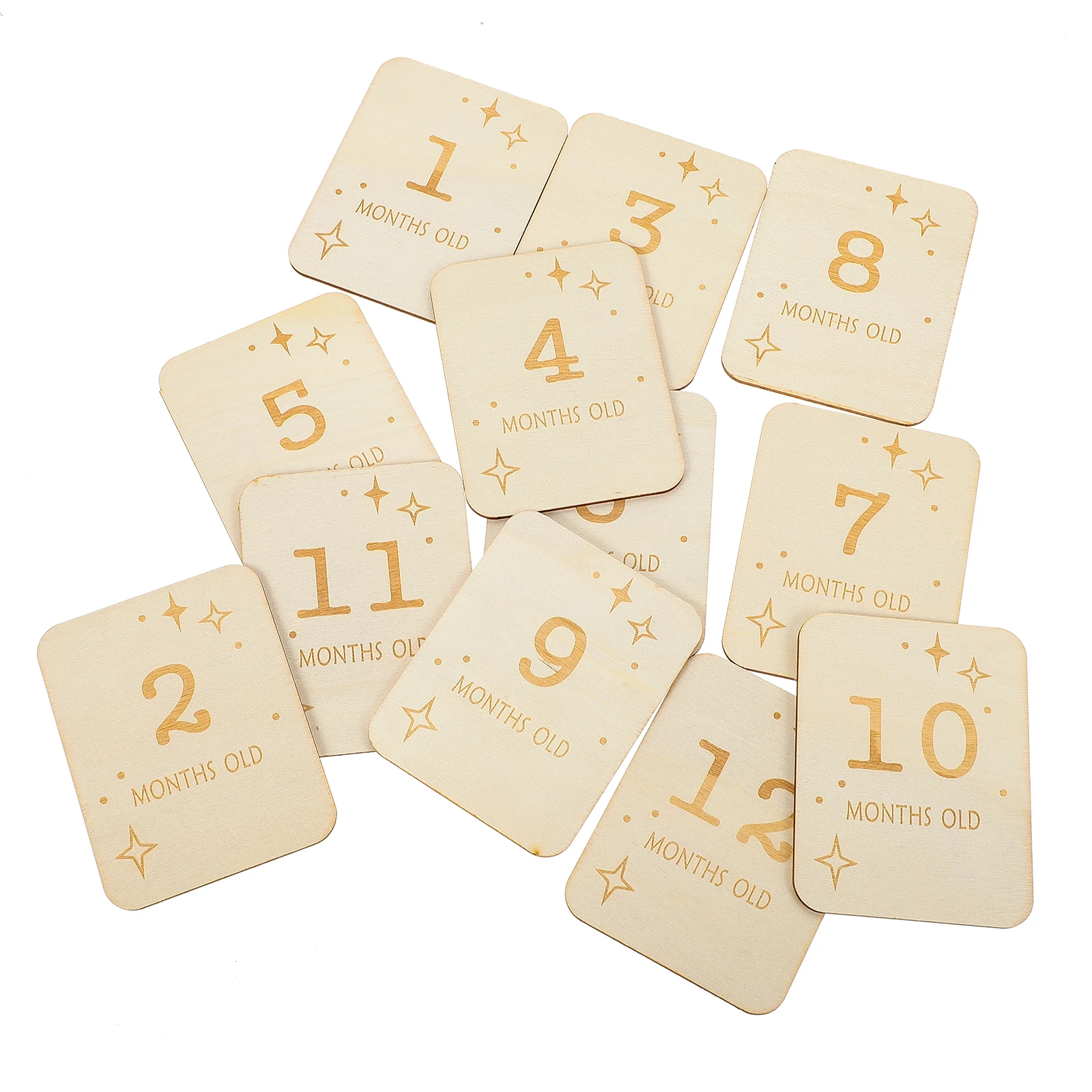 

12Pcs Natural Wooden Growth Slices Monthly Milestone Cards Baby Photography Props