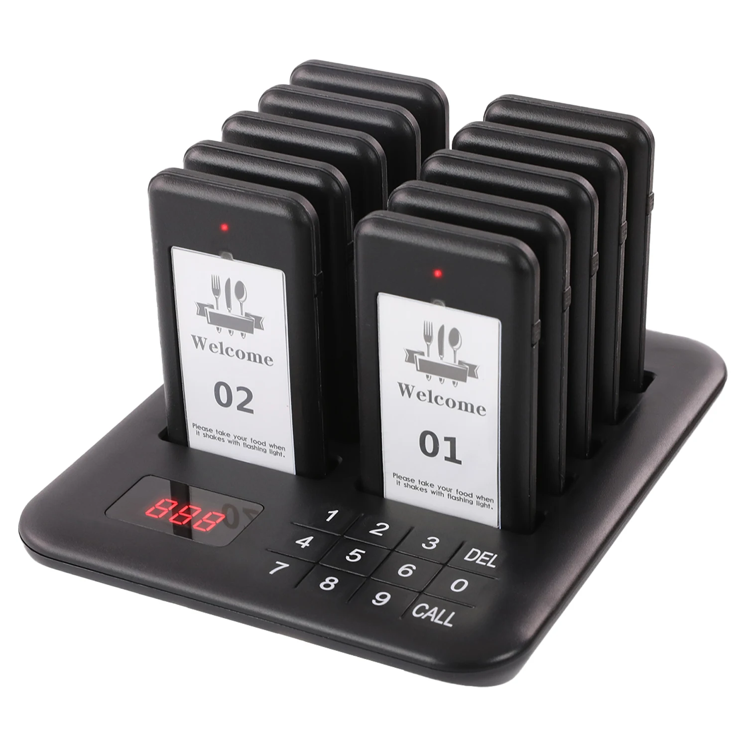 Wireless Calling System F1010 Restaurant Pager System 10 Buzzers Food Pager Service Calling for Food Truck Cafe Shop Beach Bar
