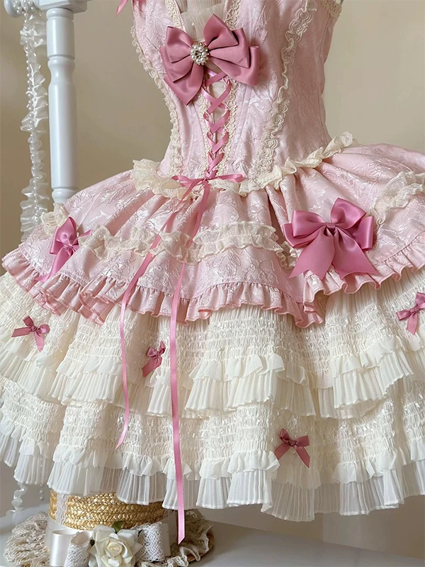 Pink Ballet Style Cute Sweet Lolita Dress JSK Birthday Little Dress Daily Dress Cake Dress