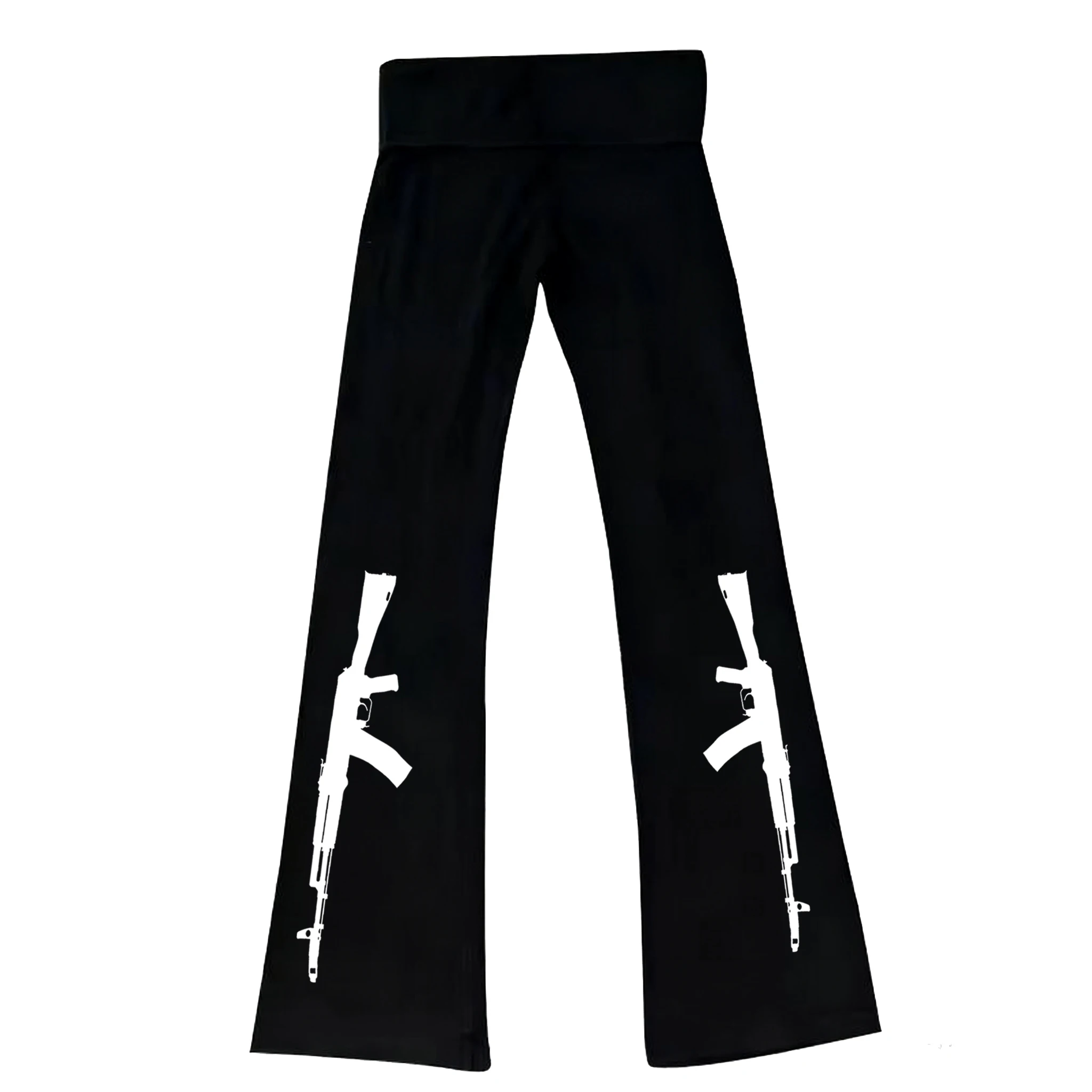 Aesthetics Geometric Printing Slim Hip Hop Street Wear Retro Emo Girls Gothic Y2K Women's Fashion Casual Wide Leg Pants Punk