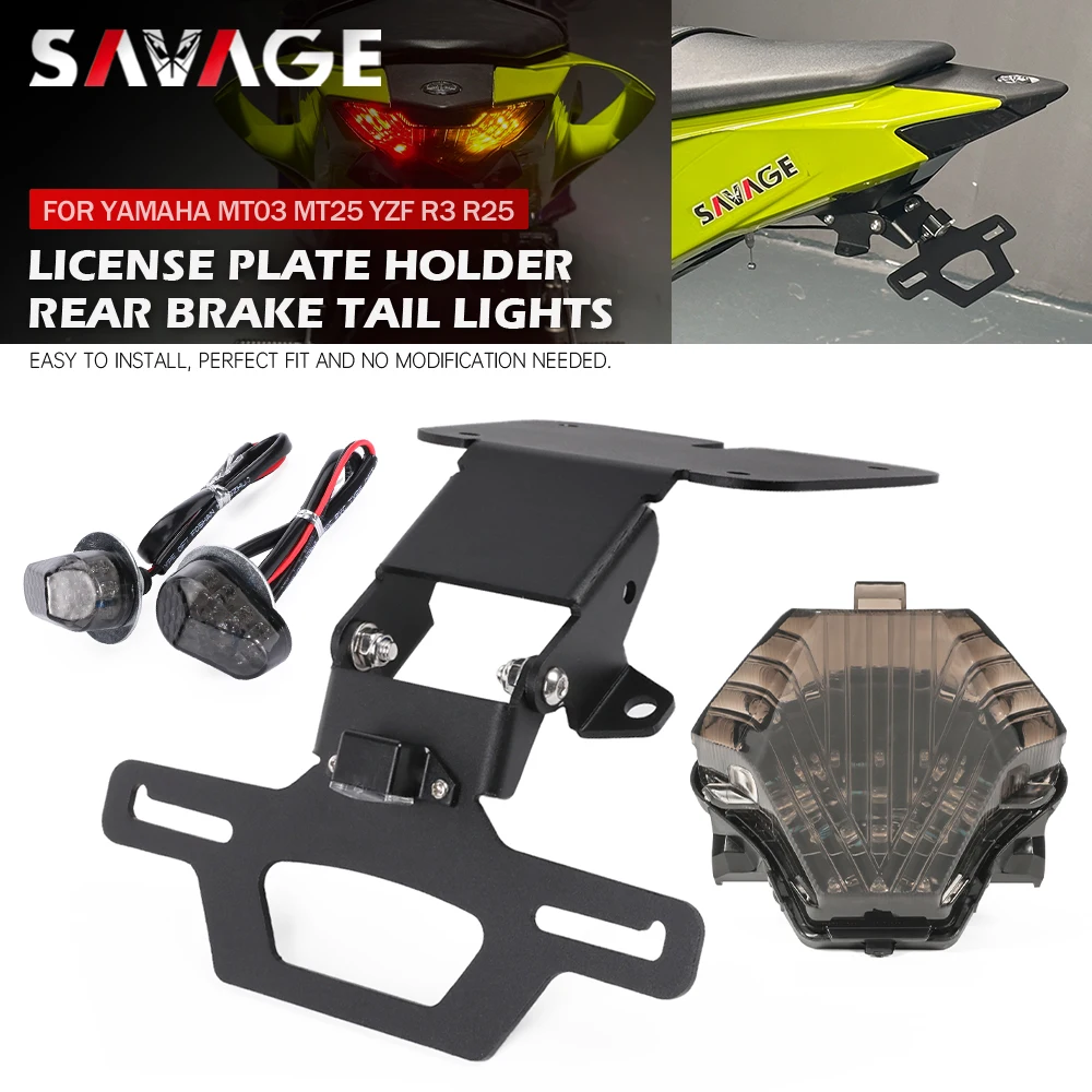 

Hidden License Plate Holder For YAMAHA MT03 MT25 YZF R3 R25 Motorcycle Tail Brake Light Stop Lamp Front Turn Signal LED Light