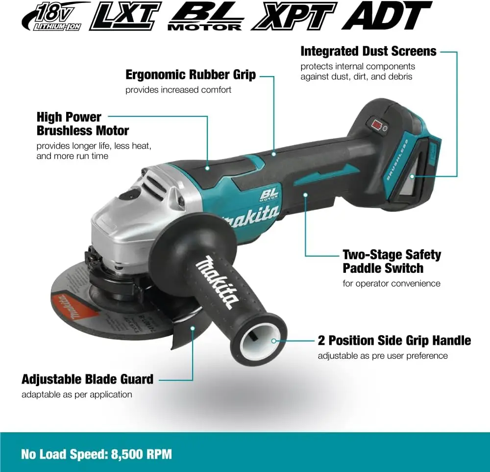 DGA508Z 18 V Li-ion LXT Brushless 125 mm Angle Grinder, No Batteries Included