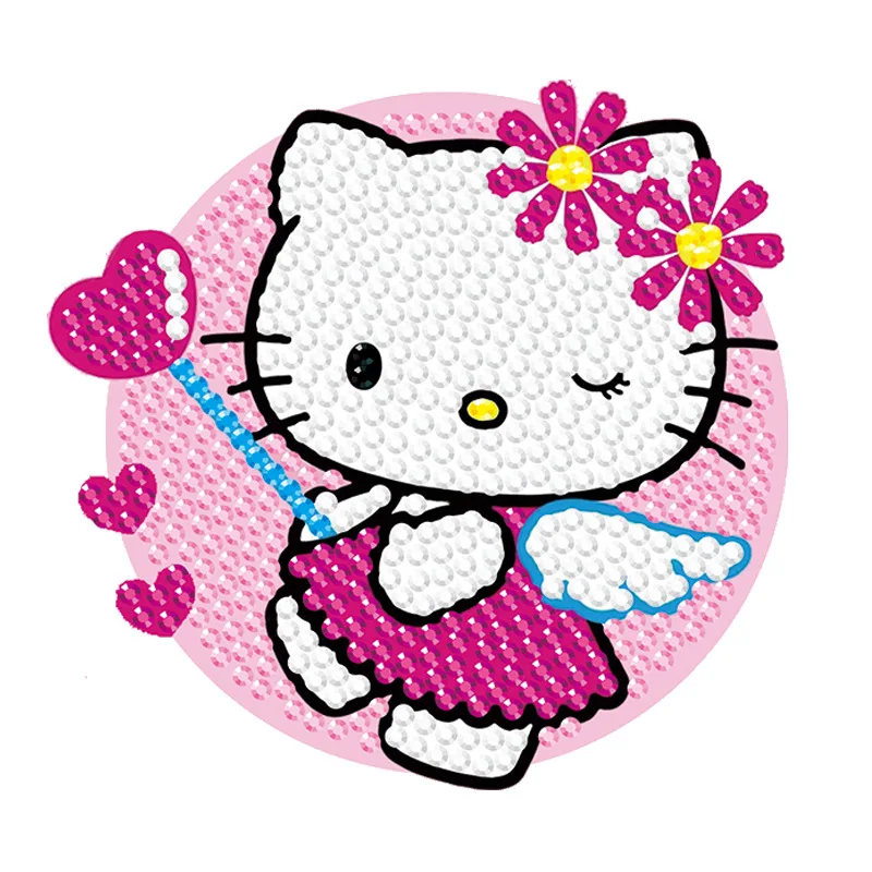 

8Pcs Hello Kitty Characters Diamond Painting Coaster Kit, 5D Full Drill Cute Kawaii Rhinestone Drink Mat, DIY Art Coaster for