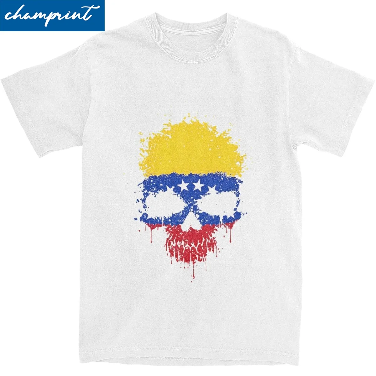 Men Women's Chaotic Venezuelan Flag Splatter Skull T Shirt Venezuela 100% Cotton Clothes Vintage Round Neck T-Shirts