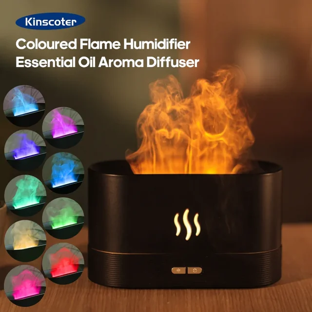 KINSCOTER Aroma Dyfuzor Nawilżacz powietrza Ultradźwiękowy Cool Mist Maker Fogger Led Olejek eteryczny Lampa płomieniowa Difusor