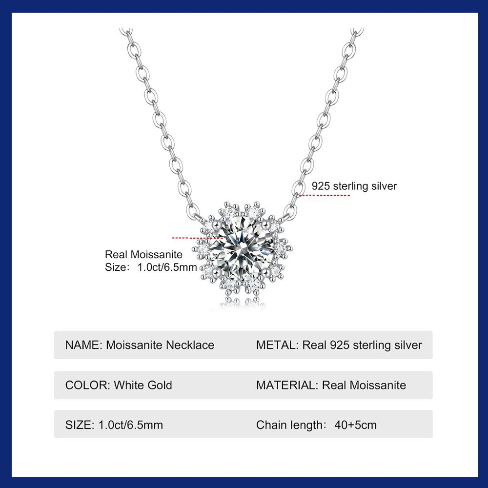 925 Sterling Silver 1ct Moissanite Pendant Necklace 18k Gold Plated Sunflower Necklaces Clavicle Chain for Women Fine Jewelry