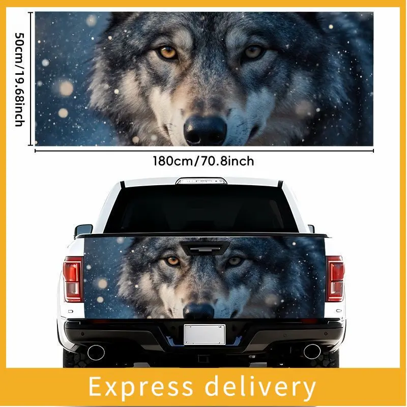 

2pcs 50*180cm Close-up Wolf Head Snow Car Sticker - Waterproof Self-Adhesive Bumper/Trunk Sticker, Dark Grey Thick Hair with