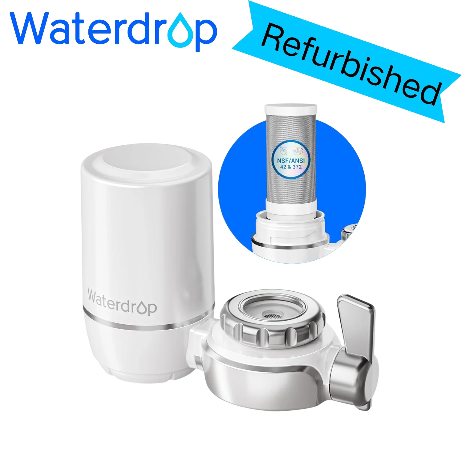 

Фильтр для воды Waterdrop для кухонного смесителя, сертифицированный NSF очиститель воды, фильтр для водопроводной воды на 320 галлонов для кухонной раковины (восстановленный)