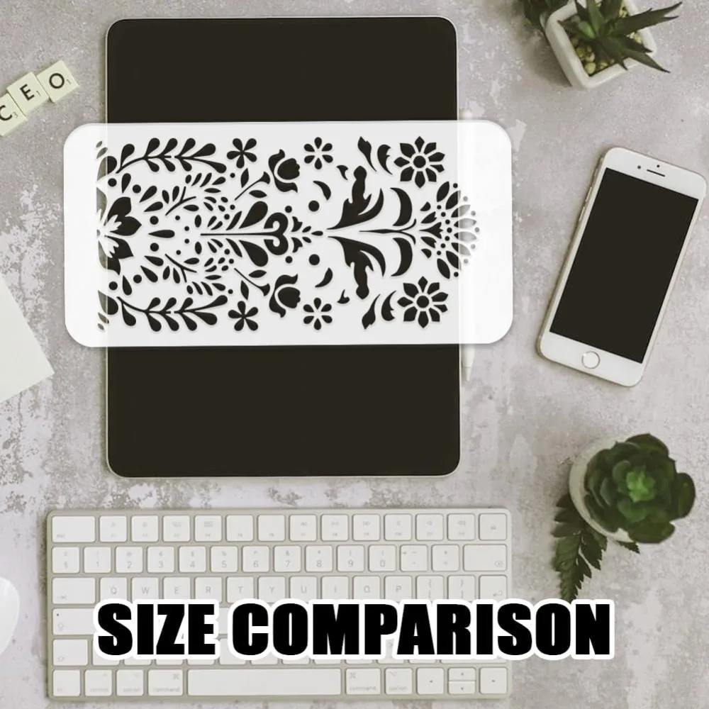 قالب رسم الأزهار الشعبية الاستنسل 11.8x5.9 بوصة قابلة لإعادة الاستخدام لتقوم بها بنفسك نمط زهرة الشعبية الاستنسل للرسم على نسيج جدار الخشب